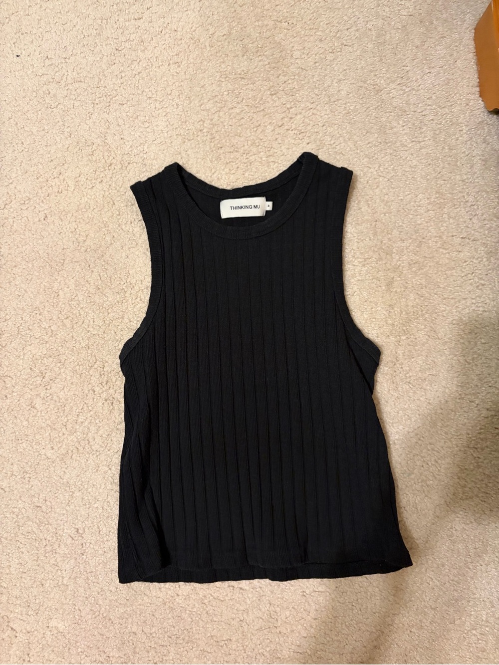 Thinking Mu Black Ribbed Sleeveless Tank Top